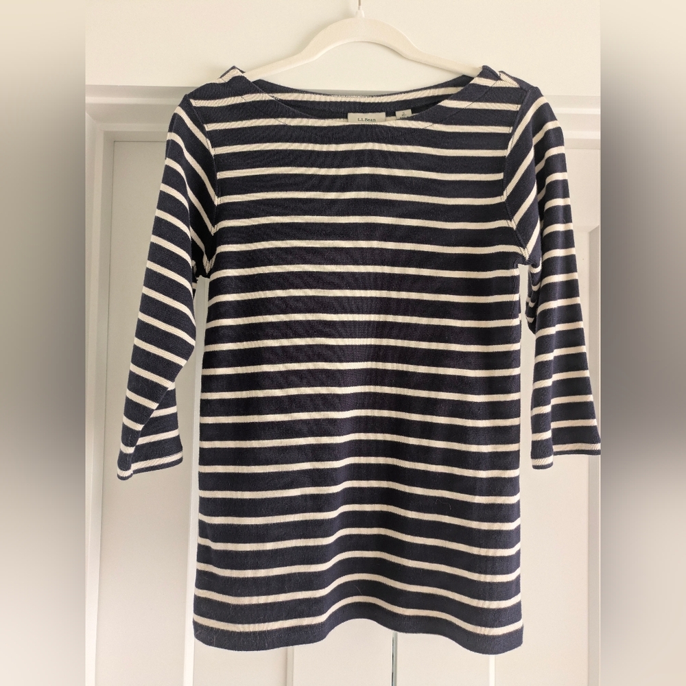 L.L. Bean Striped Navy and White Shirt